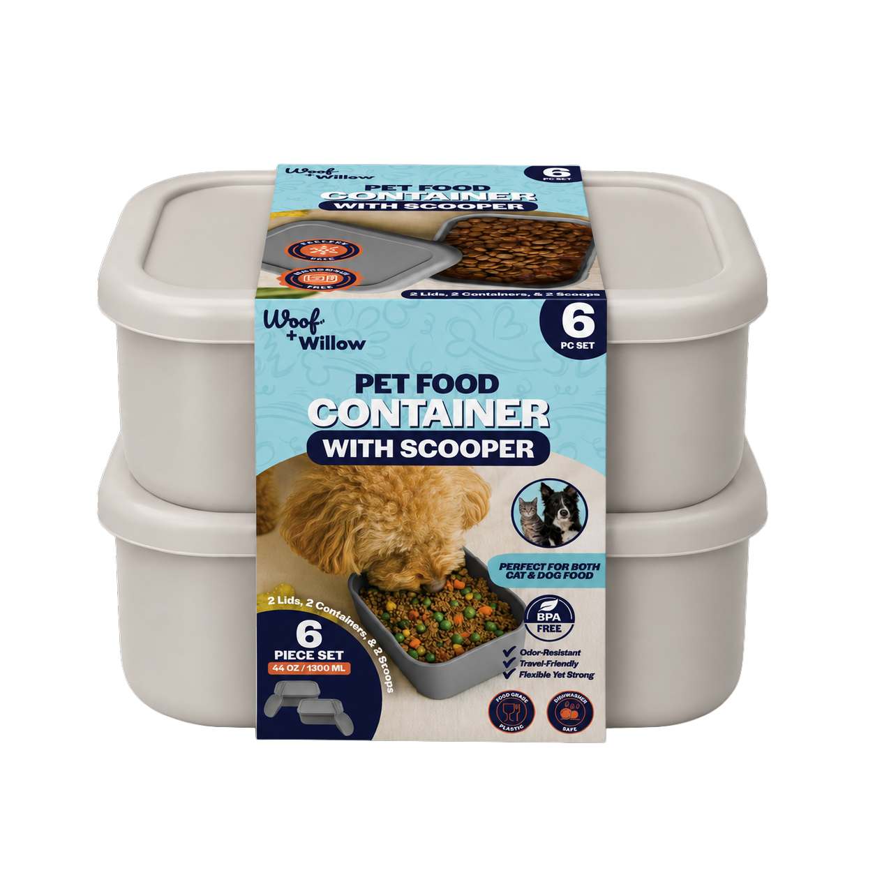 Paquete de 2 - Recipiente de silicona para alimentos de mascotas con cuchara