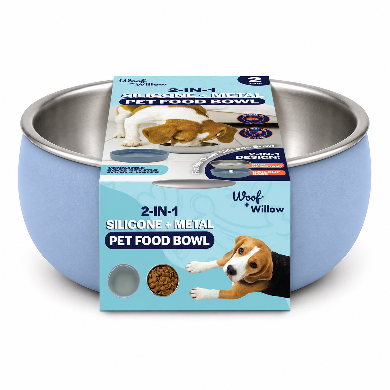 2 Piece - 2in1 Silicone and Steel Pet Bowls