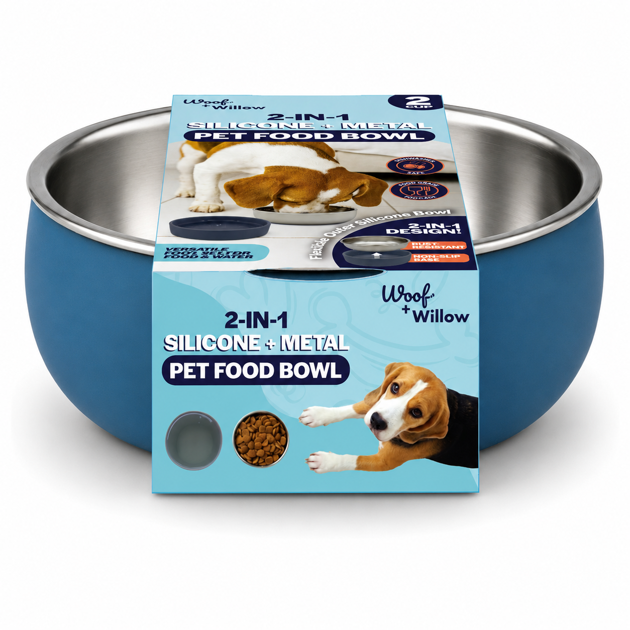 2 Piece - 2in1 Silicone and Steel Pet Bowls