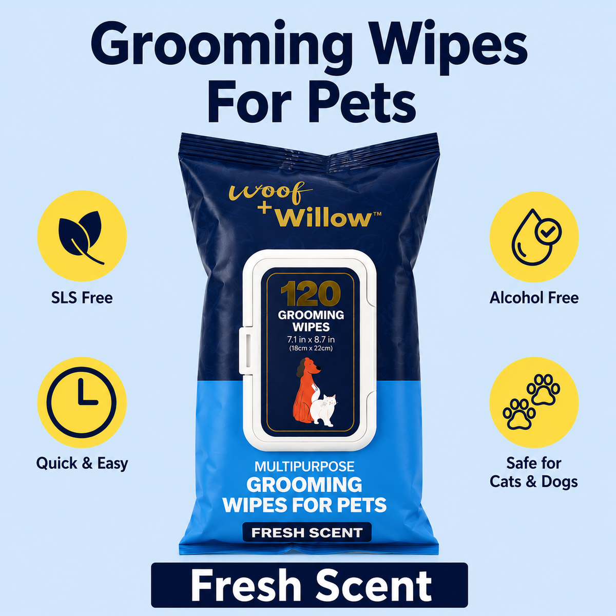 120pk - Multipurpose Grooming Wipes, Fresh Scent